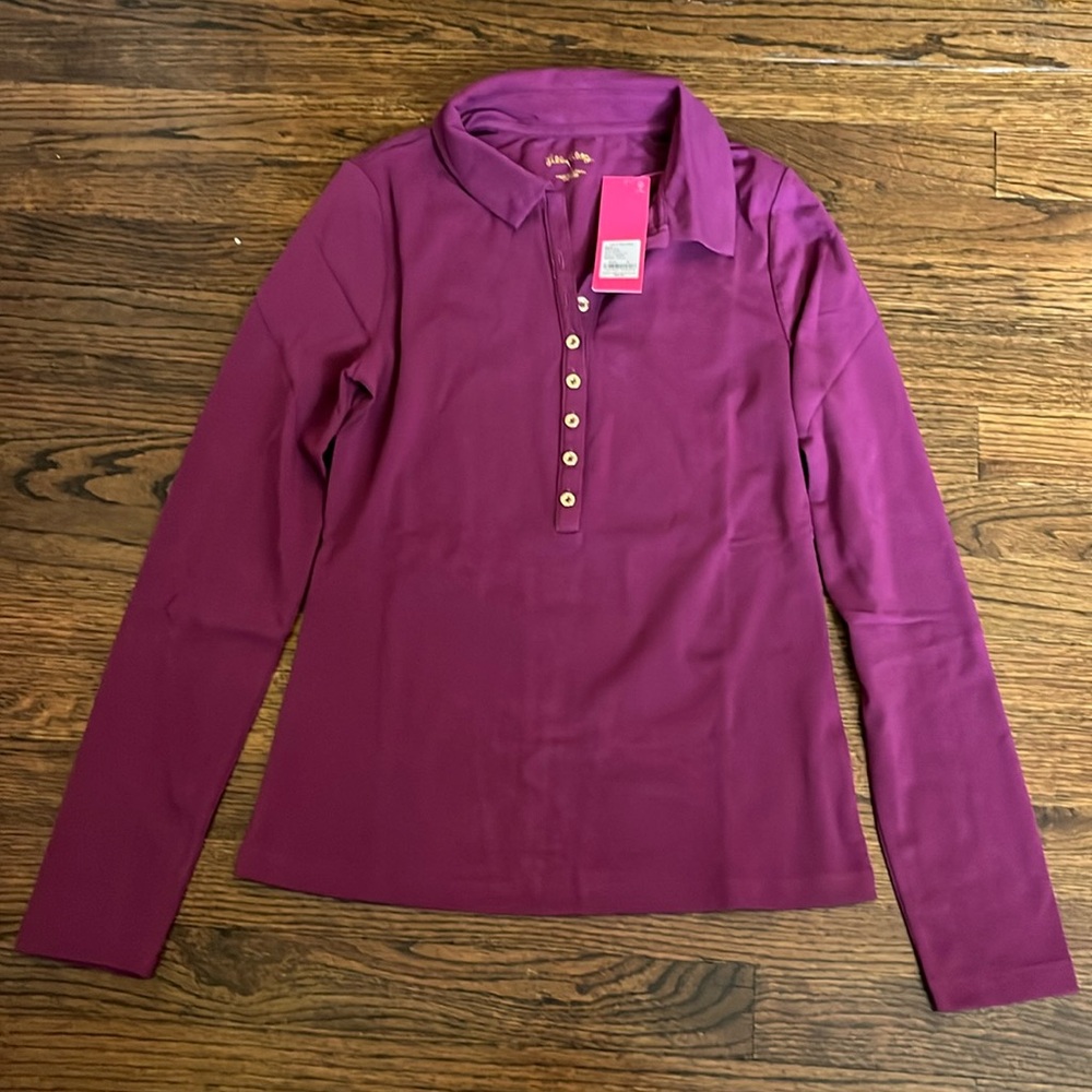 NWT Lilly Pulitzer Reema Polo Top Amarena Cherry S